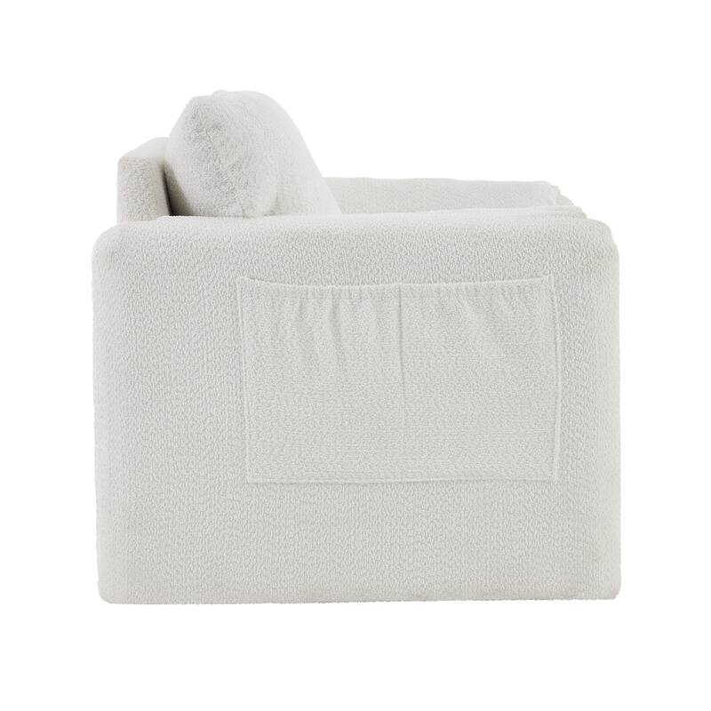Fixed-Modern Accent Chair - Plush Chenille Single Seater in Ivory White