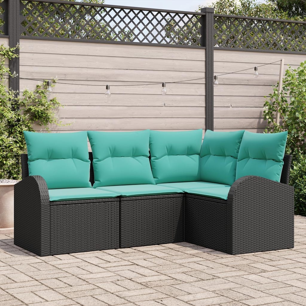 vidaXL 5 Garden Sofa Set with Cushions Black Poly Rattan - 70.5 x 48.8 x 27.2
