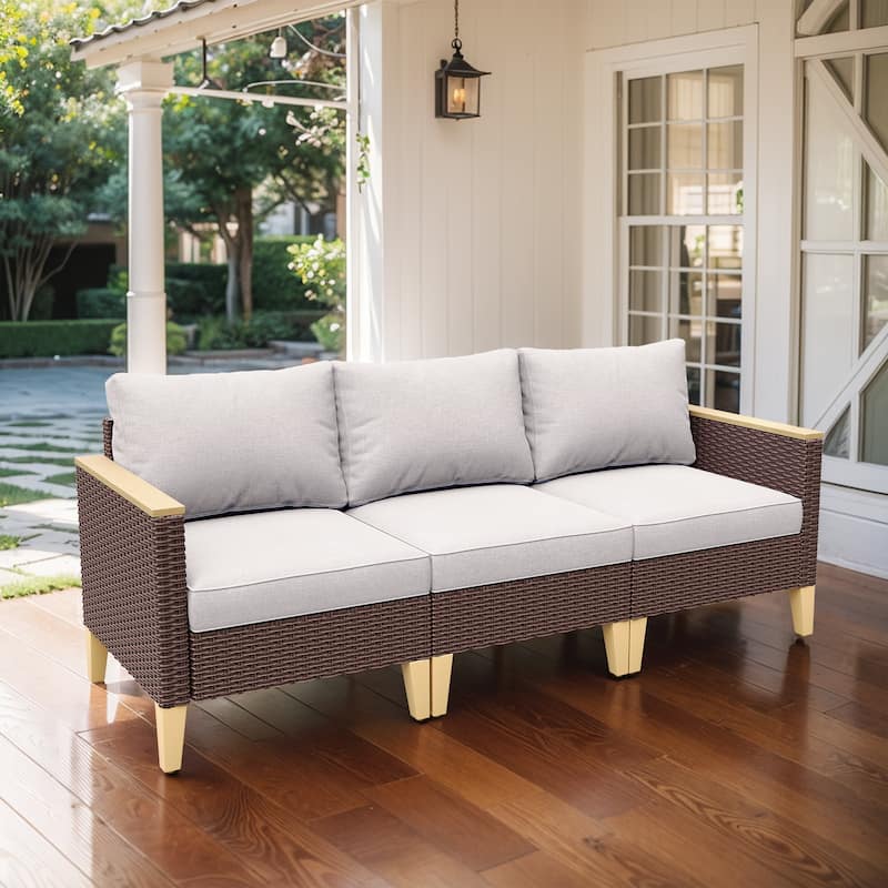 Outdoor Sectional Sofa Set With Cushion - Beige - Brown