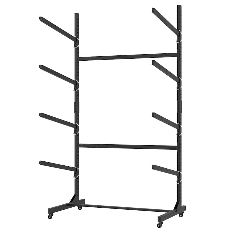 80''H Freestanding Kayak Storage Rack - Holds 4 Kayaks, Heavy-Duty Adjustable Stand with Lockable Wheels for Kayak, Canoe