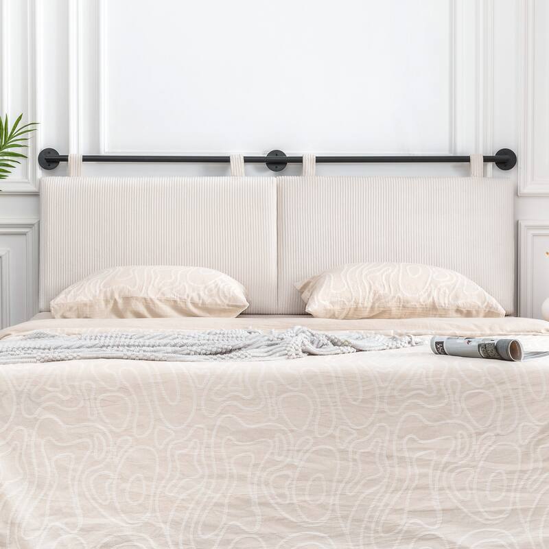 Adeco 70-Inch Corduroy Upholstered Wall Mount Hanging Headboard - Beige
