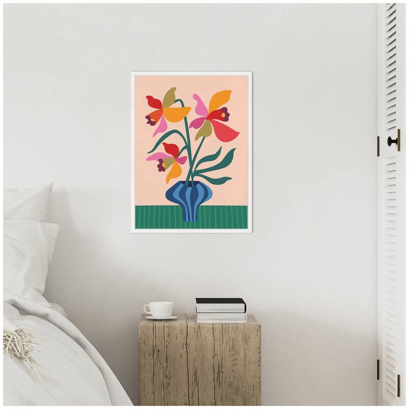 Kate and Laurel Sylvie Daffodils and Vase Framed Canvas by Rachel Lee