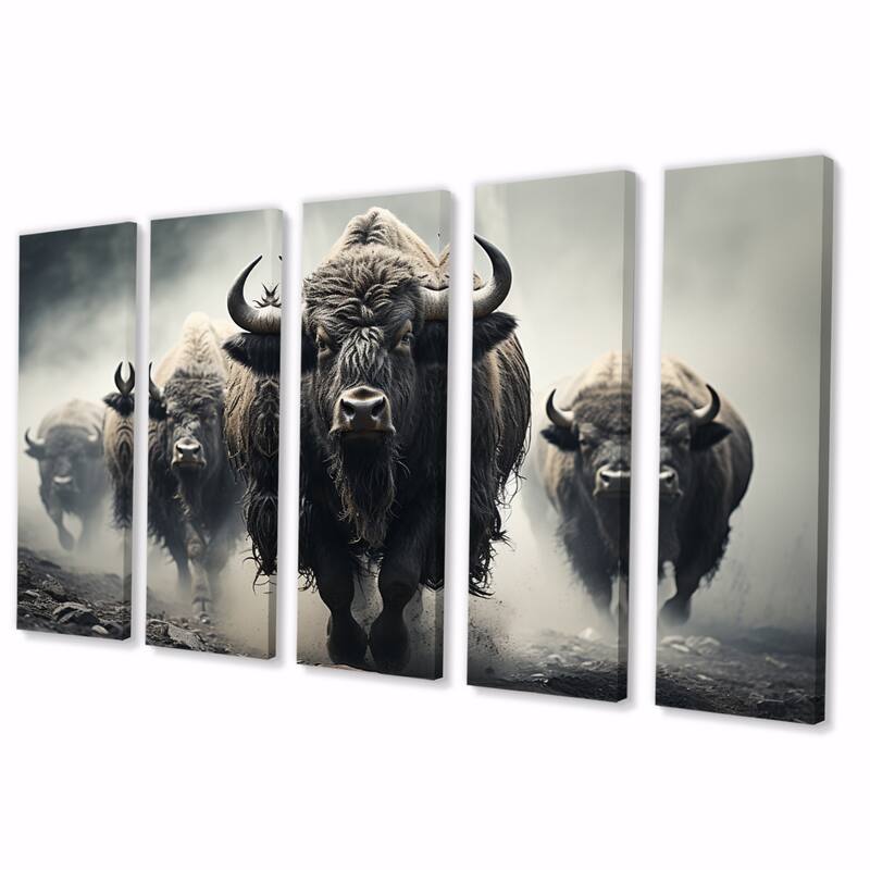 Designart "Grey Buffalo Gentle Guardians I" Animals Multipanel Wall Art Print set