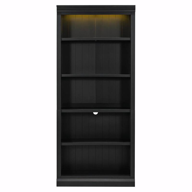 83" Tall Wood Bookcase Suite with Light Strip, 5-Tier Bookcase Suite with Adjustable Shelves