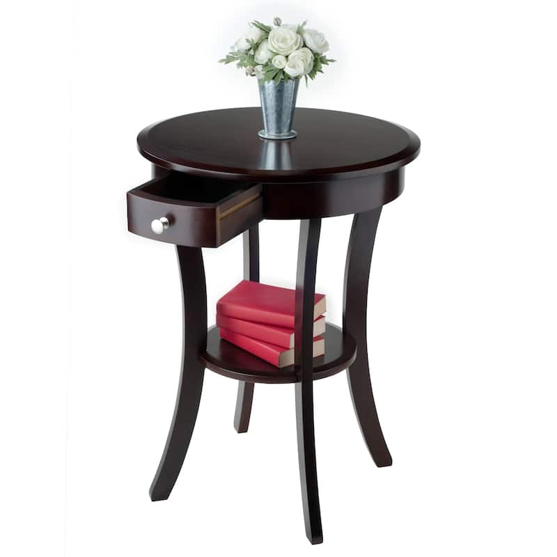 Sasha Round Accent Table, Cappuccino - 20"W x 20"D x 27"H.