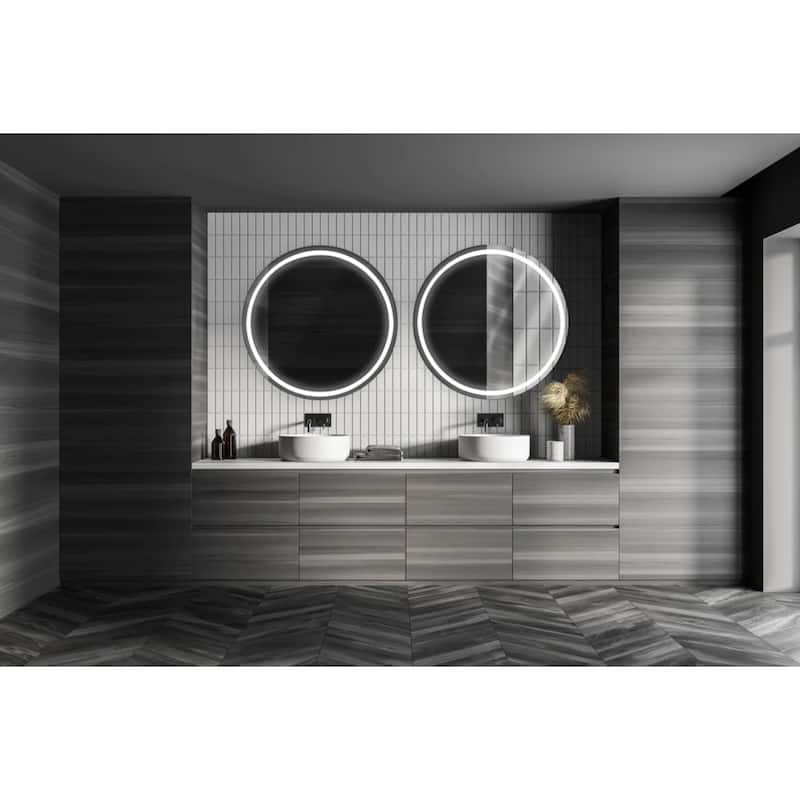 Modern Mirrors Solstice Round LED Lighted Bathroom Vanity Mirror, Wall Mounted Makeup Mirror with Defogger - 24 Inches