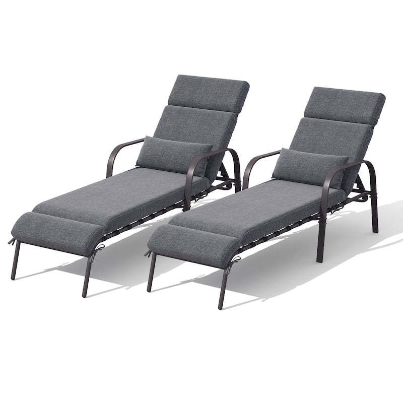 Outdoor Adjustable Patio Chaise Lounge Chair with Cushion Beach Poolside