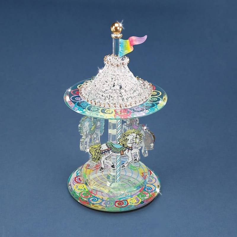 Curata Handcrafted Glass Carousel Figurine with 22k Gold Accents