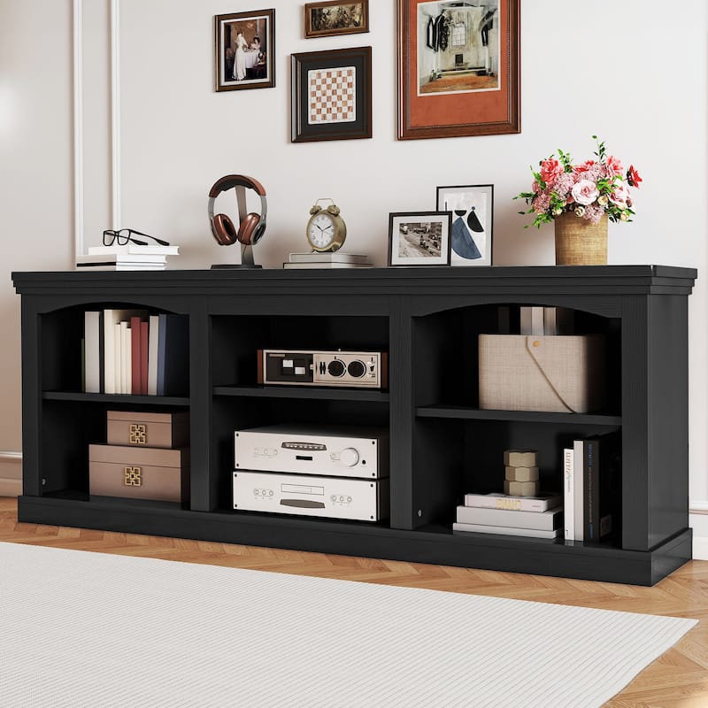 Moasis 70"W Farmhouse TV Stand for 75/80" TV, Entertainment Center - Black - 70"