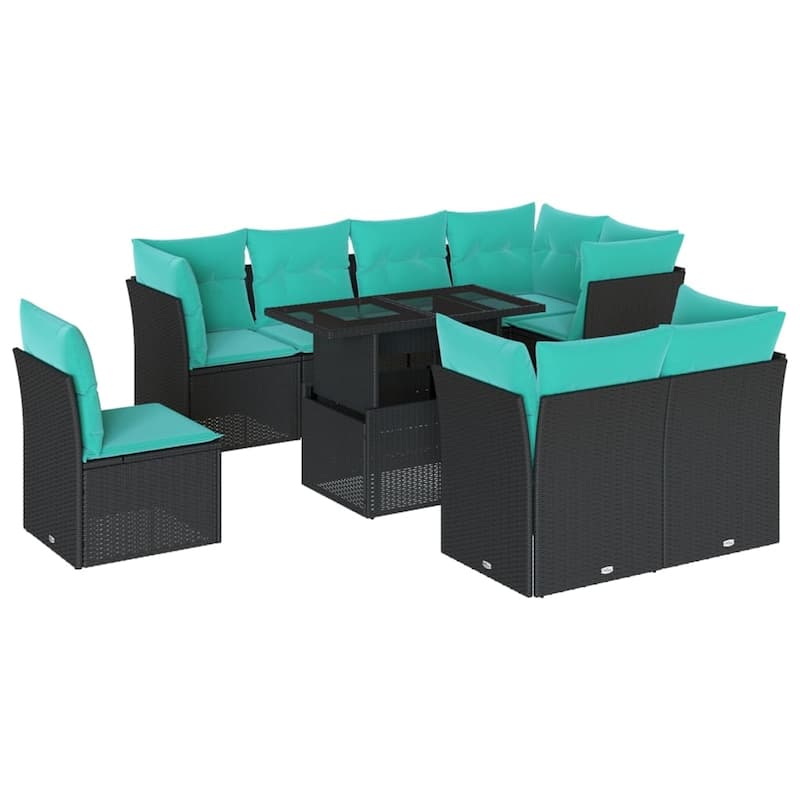 vidaXL Patio Sofa Set with Cushions Modular Outdoor Seating 9 Piece Poly Rattan - 24.41 x 24.41 x 27.17