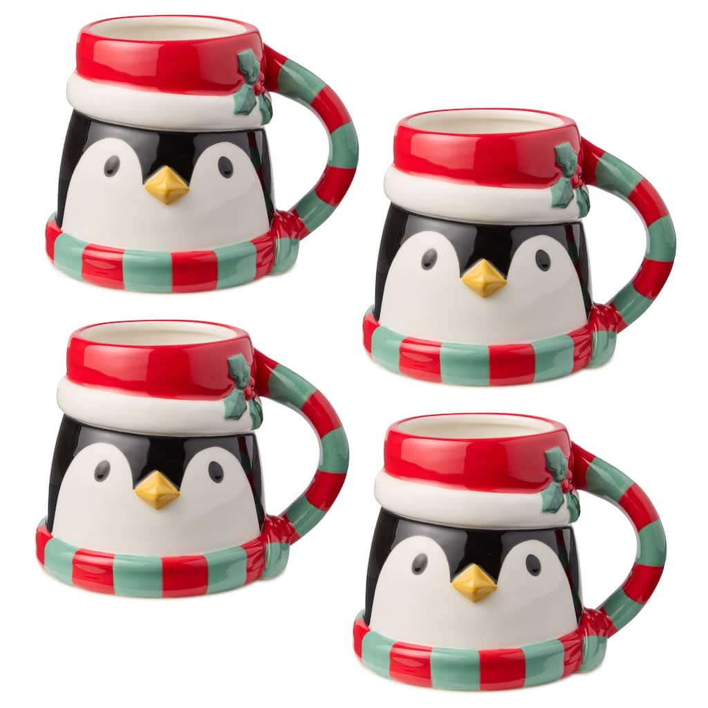 Certified International Christmas Whimsy Penguin Set of 4 3-D Mugs 18 oz.