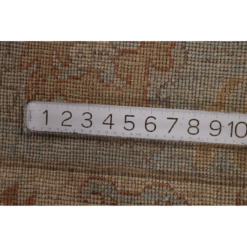 Vegetable Dye Oushak Area Rug Hand-Knotted Floral Beige Wool Carpet - 7'11" x 10'2"