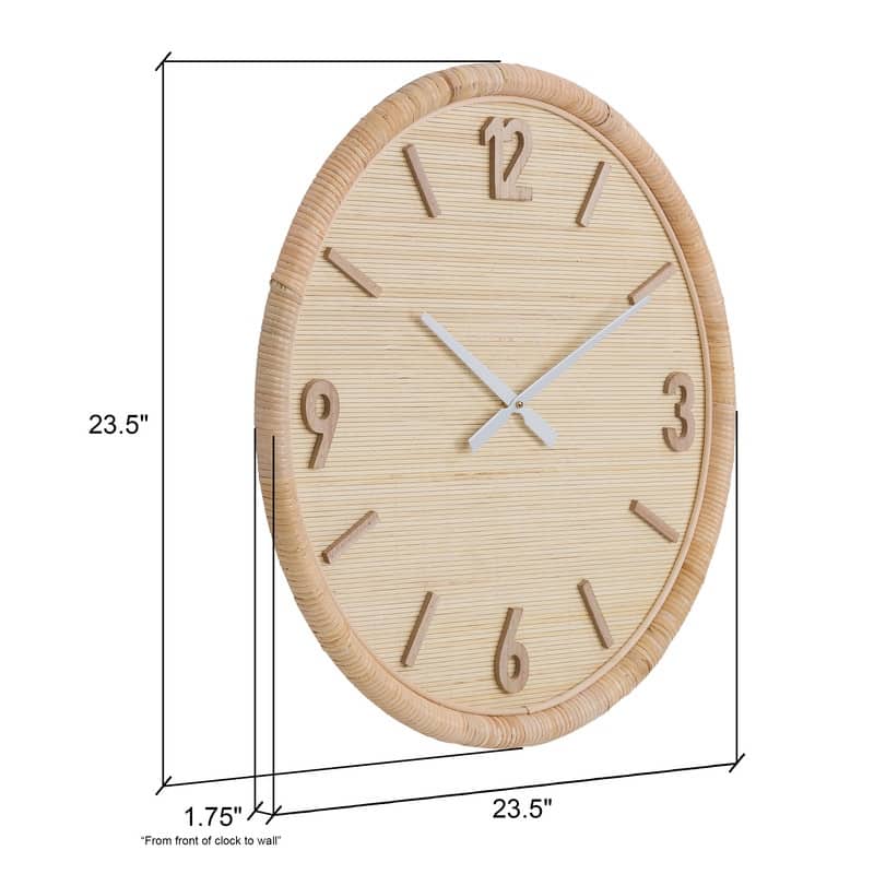 Oriana Round Woven Rattan Farmhouse Wall Clock - 23.5"H x 23.5"W x 1.75"D