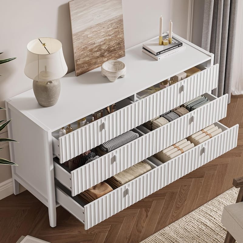 Modern Dresser, Fluted Wood Chest with Deep Drawers for Bedroom, Living Room