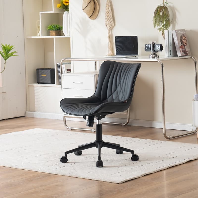 Modern Office Chair, Faux Leather Padded Desk Chair with Back, Wheels