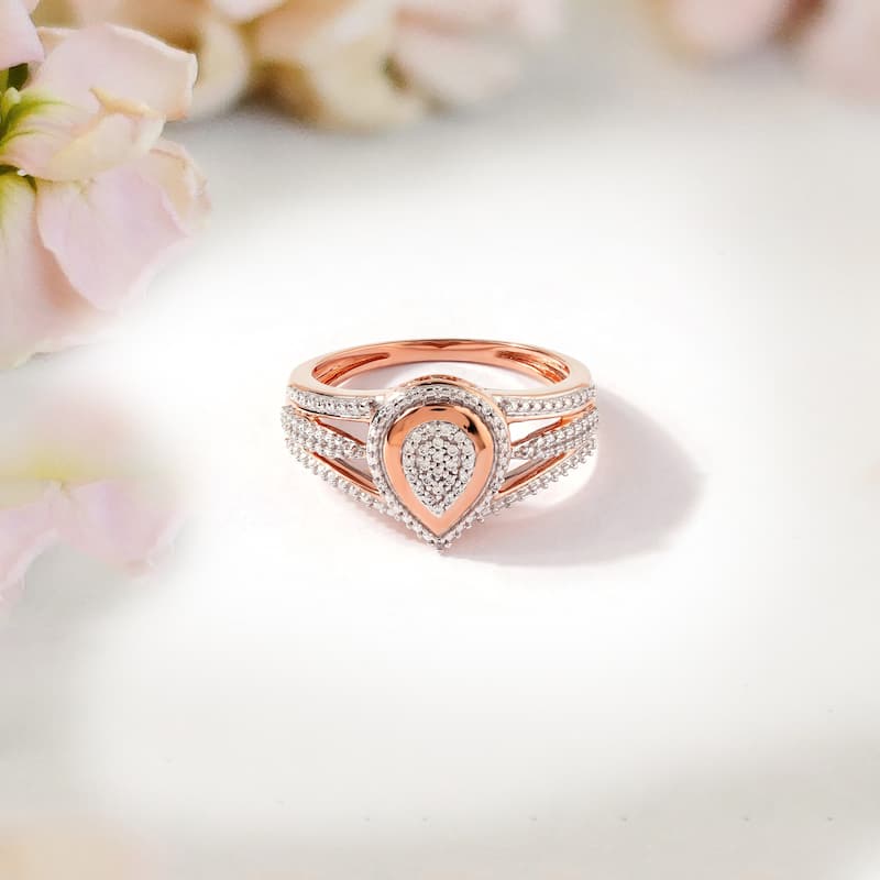 1/10ct TDW Diamond Pear Shape Engagement Ring in 10k Rose Gold for Women - Rose Gold