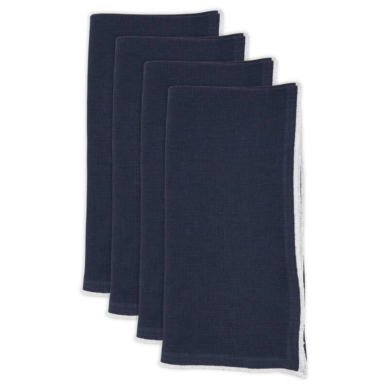 Stonewashed Linen Napkins With Stitched Border Design (Set of 4)
