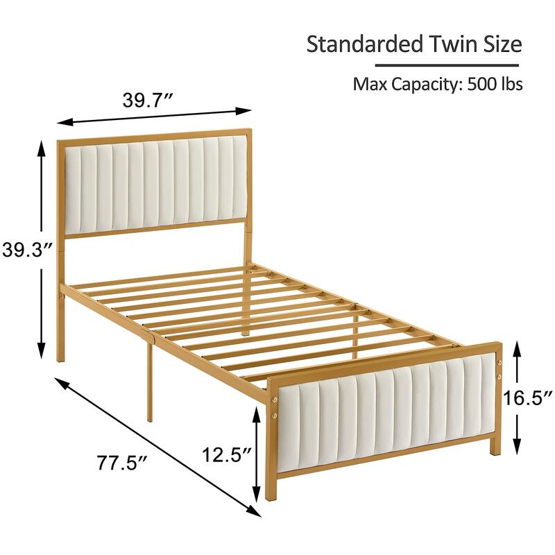 Javlergo Bed Frames with Upholstered Tufted Headboard and Footboard, Heavy Duty Steel Slats Platform, No Box Spring Needed