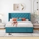 preview thumbnail 16 of 26, Queen Size Lozenge Pattern Storage Bed Velvet Upholstered Platform Bed with Wingback Headboard / Footside Drawer / 10 Slats
