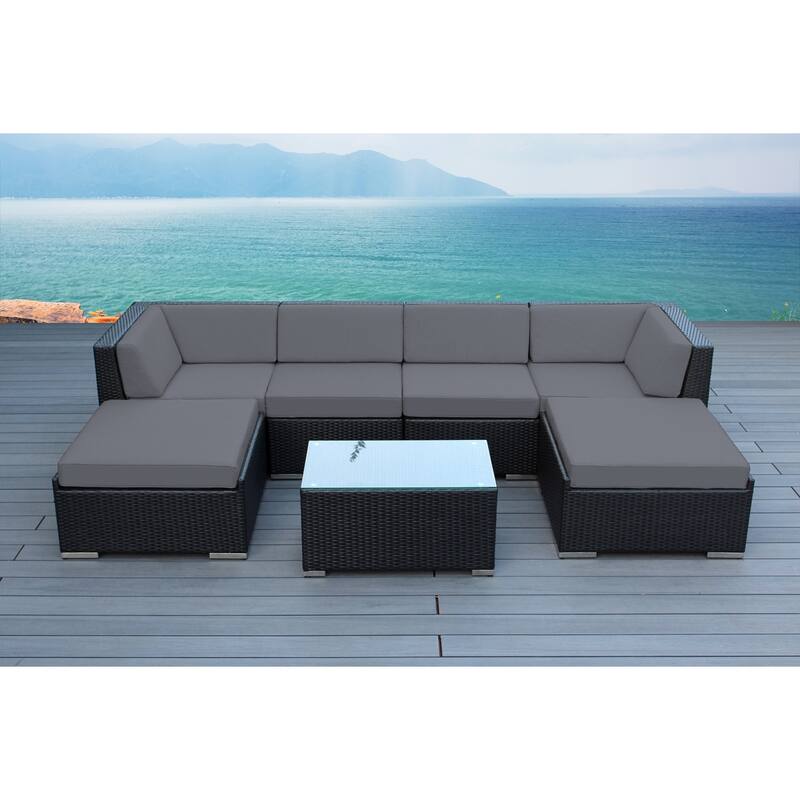 Ohana Black Wicker Outdoor 7-piece Conversation Set - No Assembly - Grey