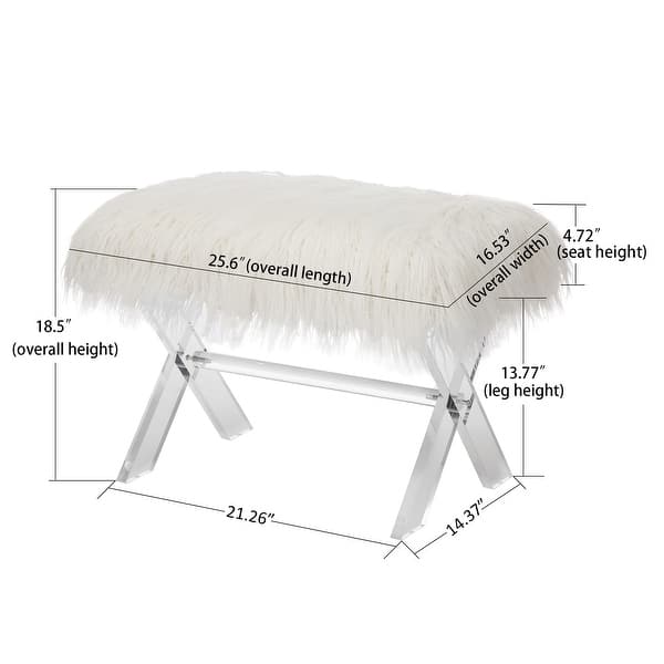 dimension image slide 0 of 2, Glitzhome Modern Faux Fur Acrylic Accent Bench Ottoman