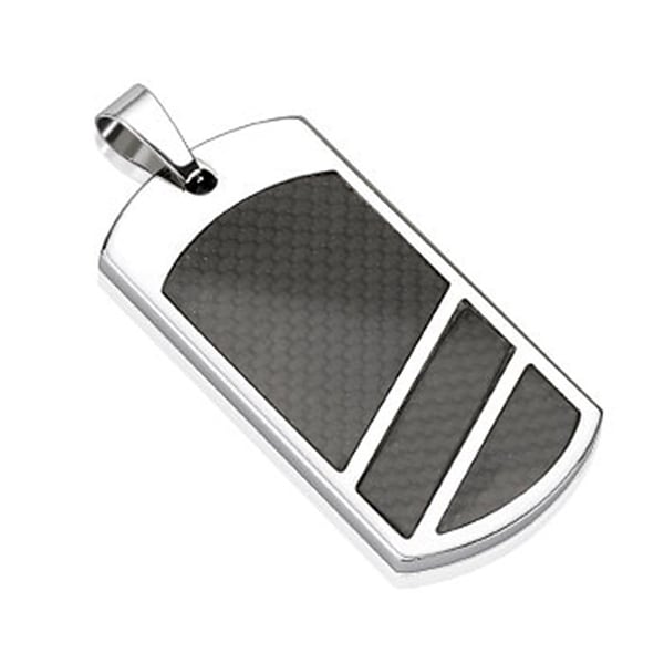 Divided Black Carbon Fiber Inlay Dog Tag Stainless Steel Pendant (24 mm Width)