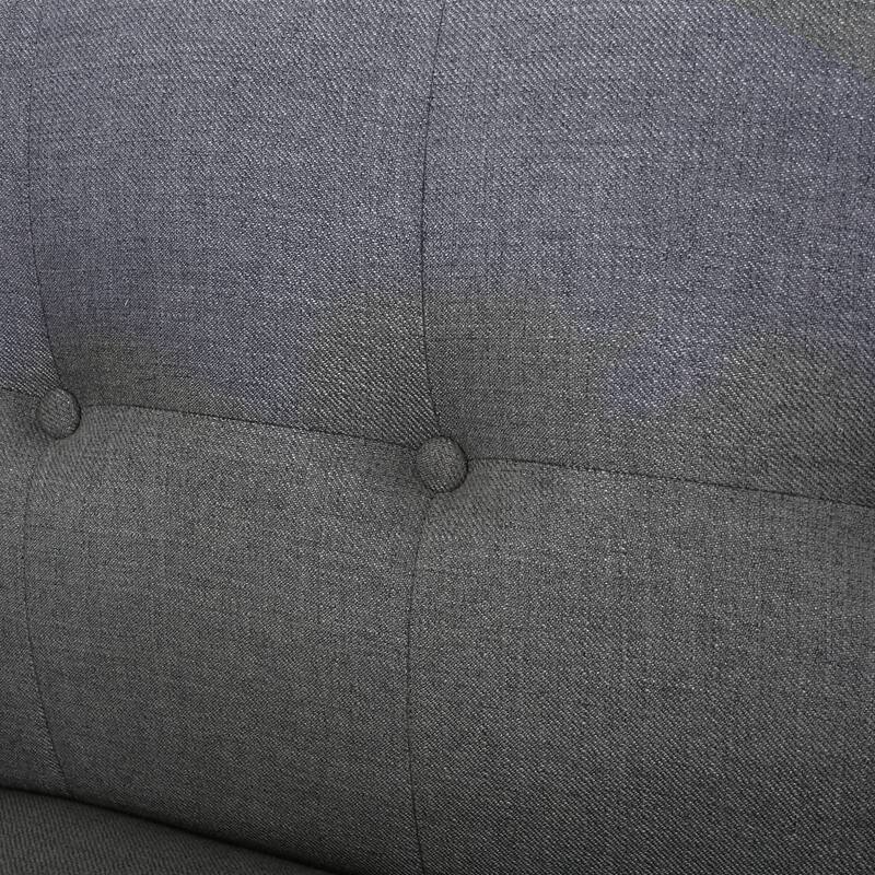 Dark Grey Fabric Loveseat for Small Spaces with Button - Tufted Backrest and Rubberwood Legs