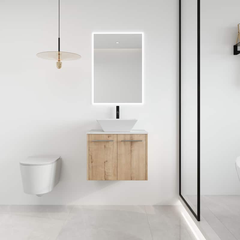 Malwee 24"/30" Floating Bathroom Vanity, Wall Mounted Bathroom Vanity with Ceramic Sink,Soft Close Doors