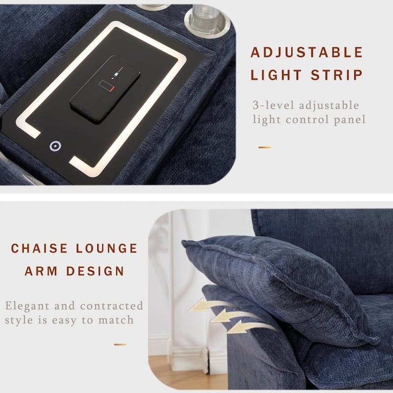 Modern Modular Sectional Sofa with Storage Console and Wireless Charging, Ottomans