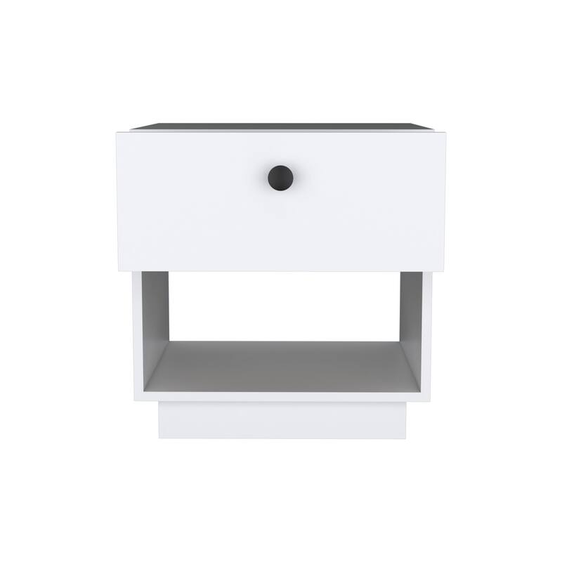 Black Nightstand with Drawer and Large Open Shelf, 19"H, Ideal for Bedroom or Living Room
