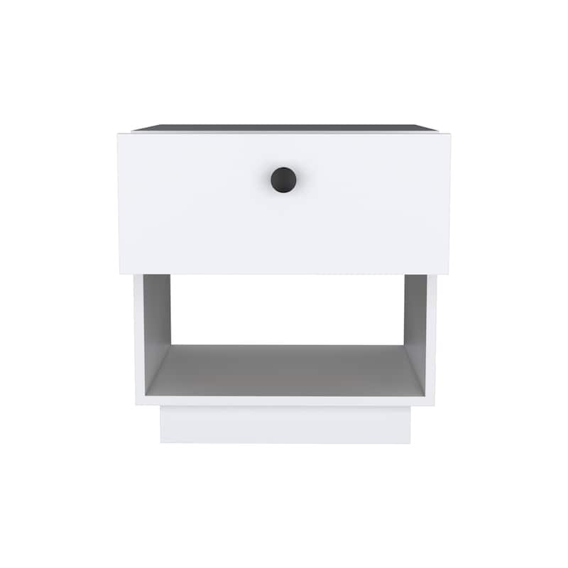 Single Drawer Nightstand 19"H with Open Storage Shelf, White