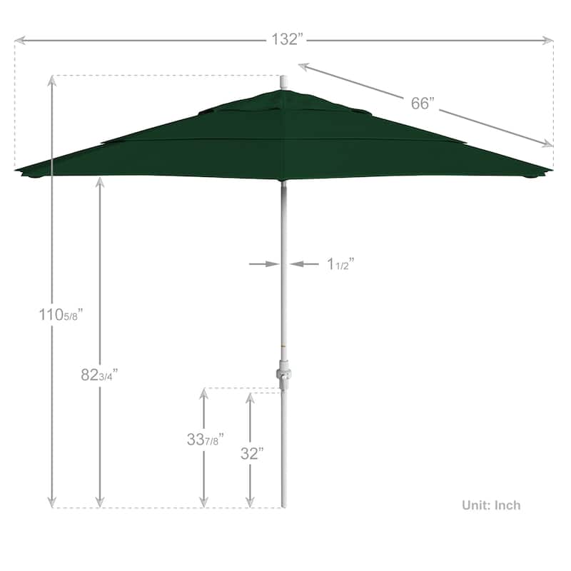 California Umbrella 11' Rd. Aluminum Market Umbrella, Crank Lift, Collar Tilt, Dbl Wind Vent, White Finish, Olefin Fabric