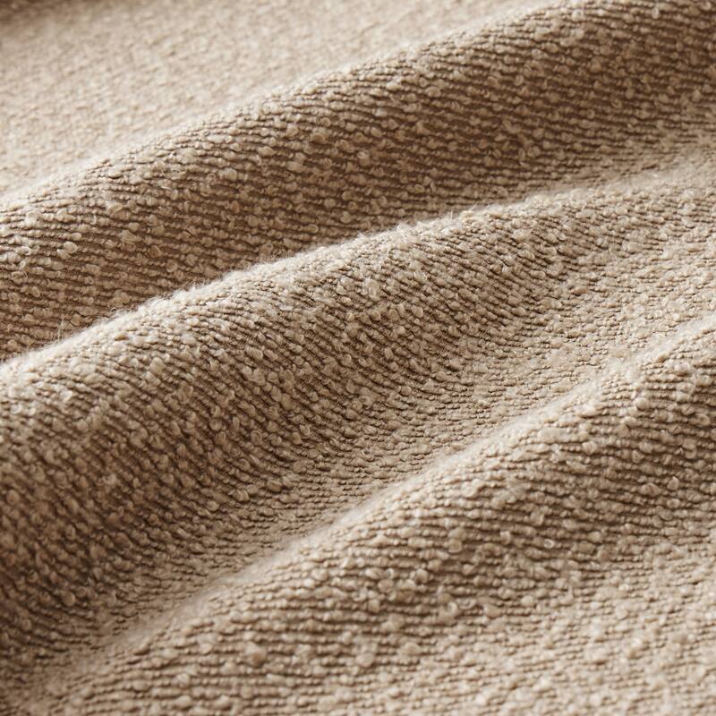 Boucle Fabric Ottoman with Wooden Legs Modern Living Room Accent