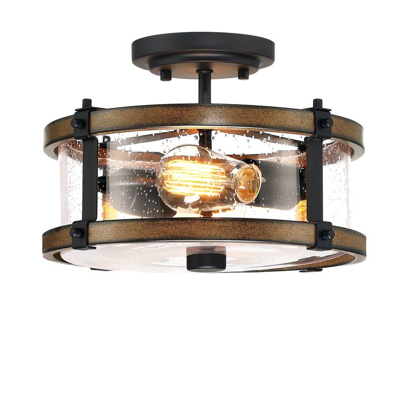 2-Light Semi Flush Mount with Matte Black and Barnwood Accents