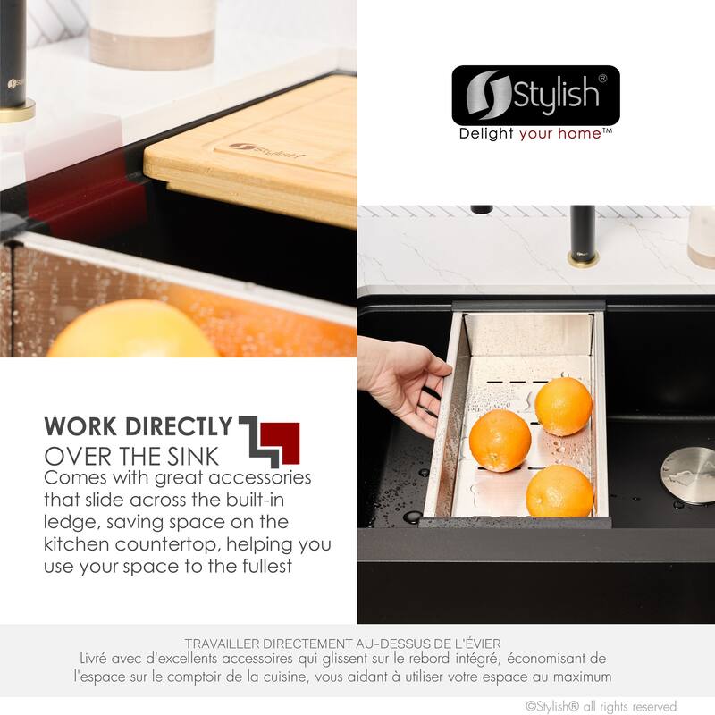 STYLISH Undermount 30" Workstation Single-Bowl Composite Granite Kitchen Sink - 30" x 21" x 10"