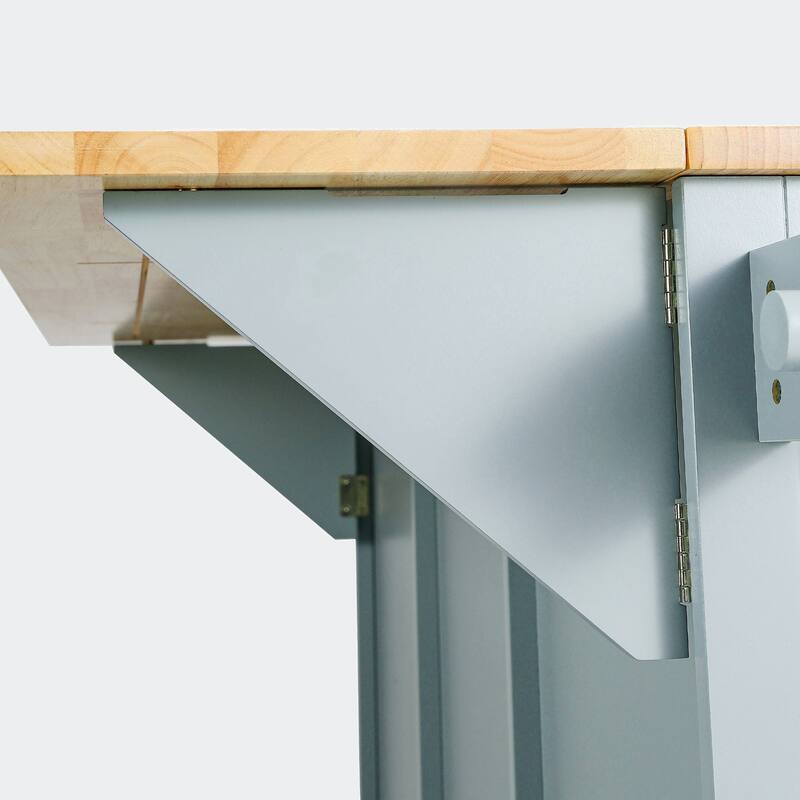 Kitchen Cart with Rubber wood Drop-Leaf Countertop