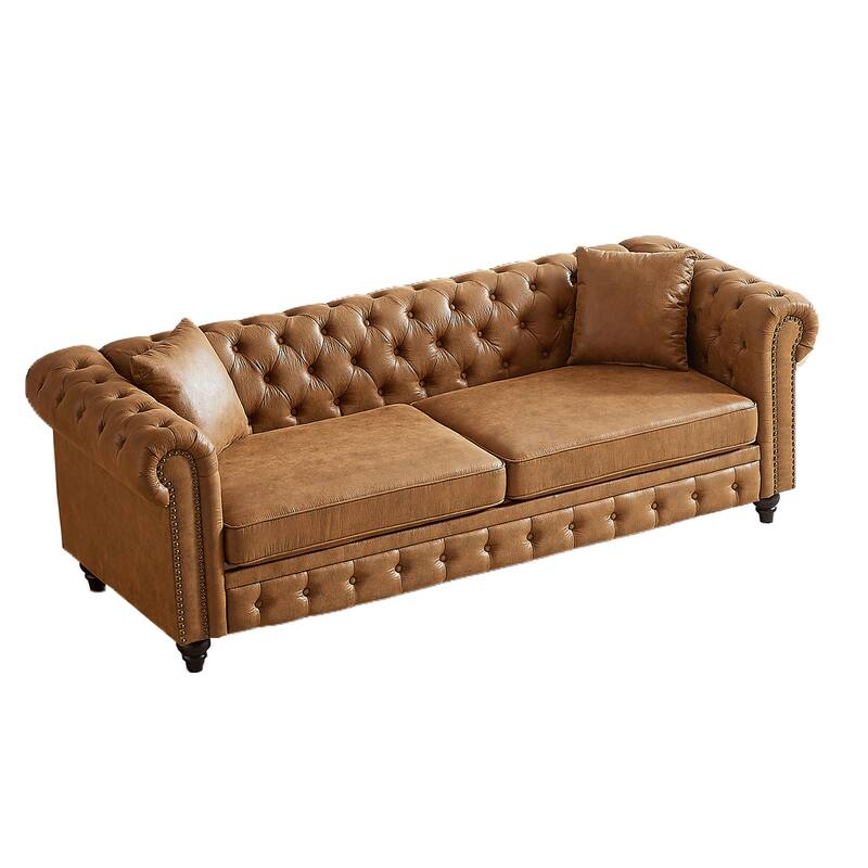 Brown Tech Fabric 3-seater Chesterfield Sofa
