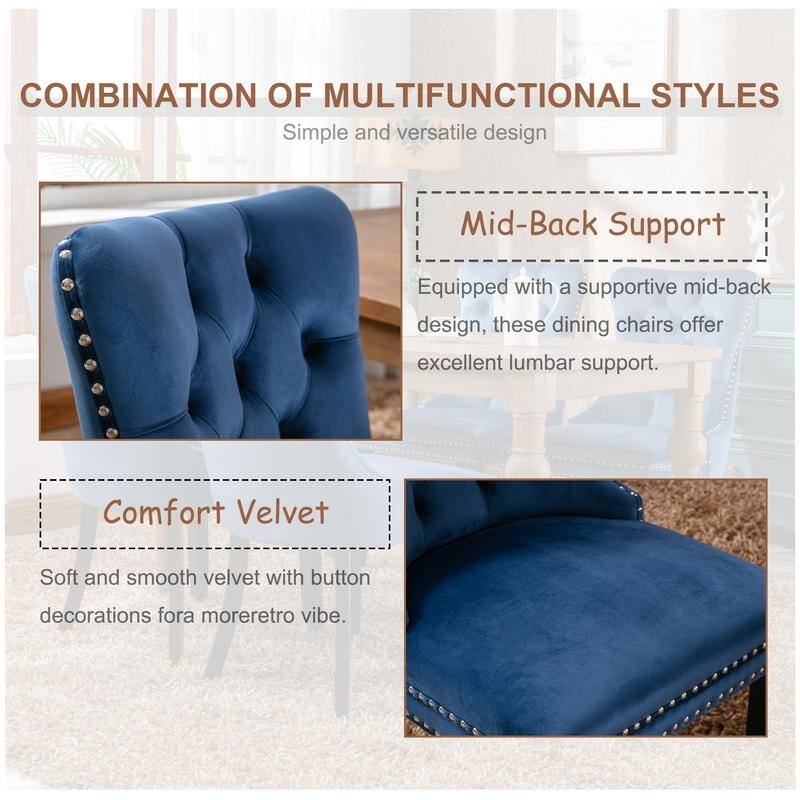 Modern Tufted Velvet Upholstered Nailhead Dining Chair Set of 6