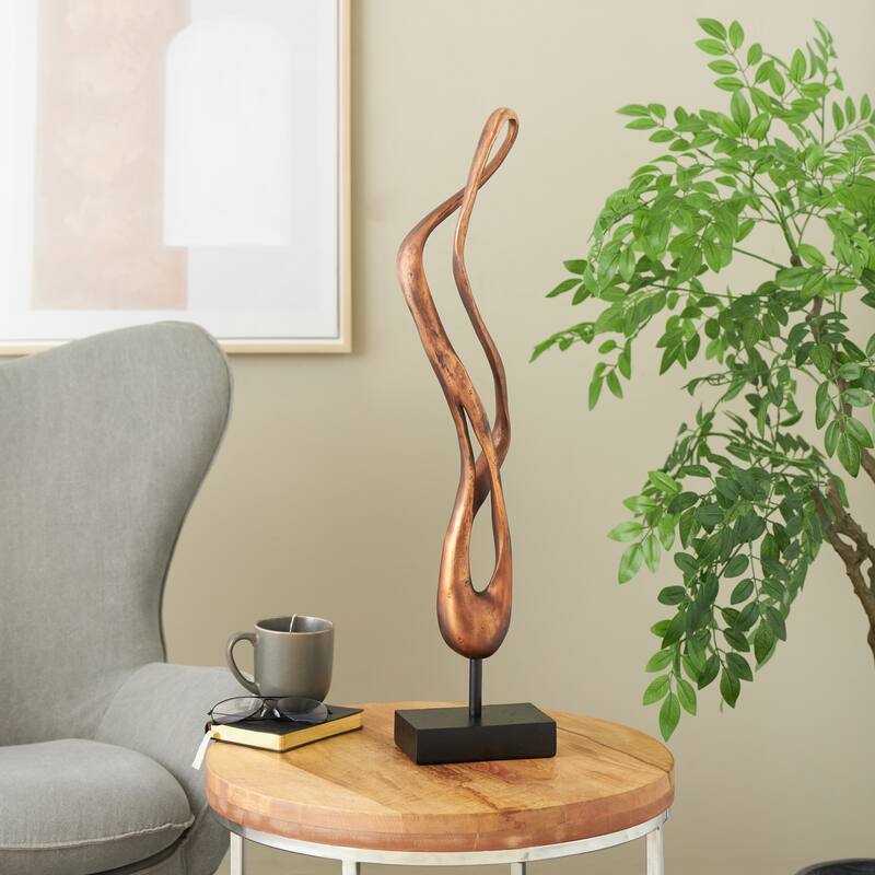 Bronze Polystone Abstract Abstract Decorative Sculpture with Rectangle Black Base - Bronze