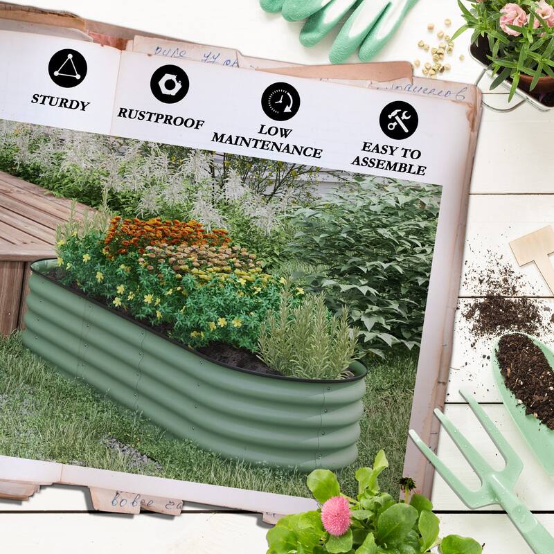Outsunny 6.4' x 2' x 1.4' Galvanized Raised Garden Bed Kit, Outdoor Metal Elevated Planter Box with Safety Edging