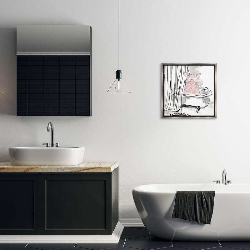 Stupell Minimal Bathtub Piggy Framed Floater Canvas Wall Art Design By Carol Robinson