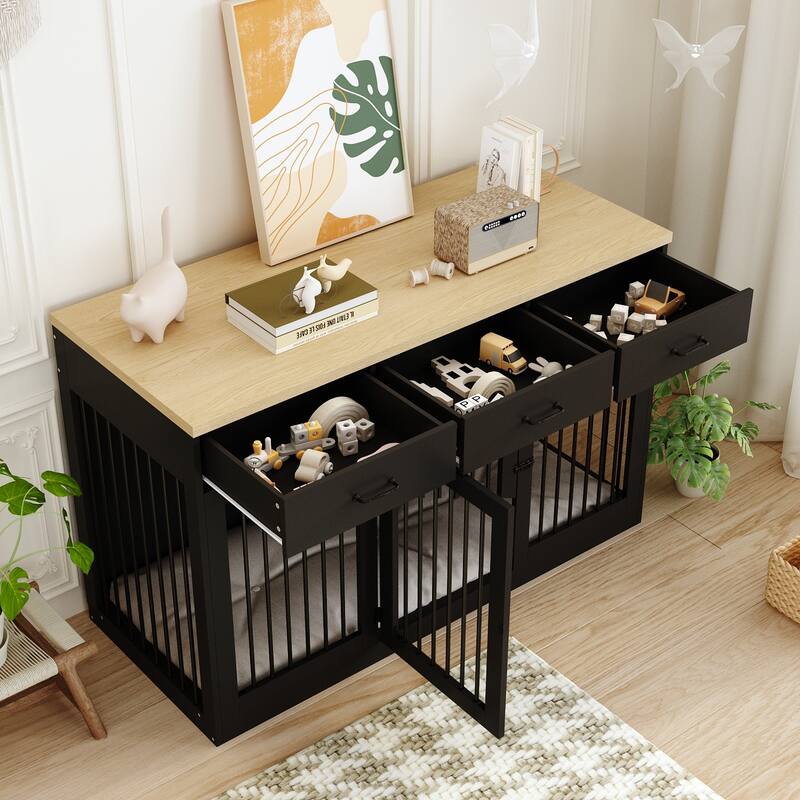 Modern Large Dog Crate with Storage Drawers - Elegant Espresso Finish