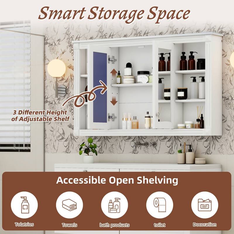 47 Inch Bathroom Mirror Cabinet with Storage