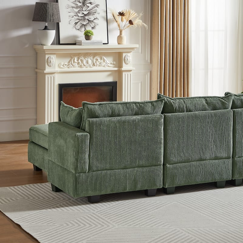 113.5" Corduroy U-Shaped Sectional Sofa with Ottoman
