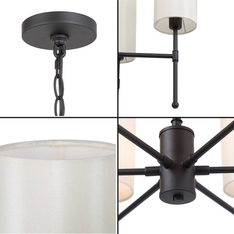 Chiry Mid-Century Modern 6-Light Off-White Fabric Shade Wagon Wheel Chandelier - D 24" x H 30"
