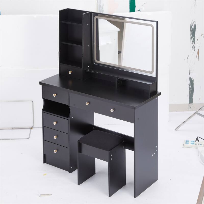 41" Large Left-Side Vanity Set with LED Mirror and Storage