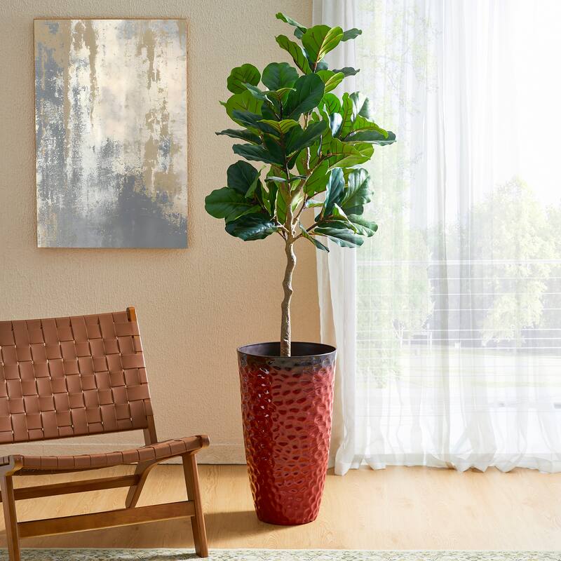 Glitzhome Set of 2 Oversized Tall Planter Honeycomb Textured Gradient Cobalt Blue Garden Plant Pots with Drainage Holes