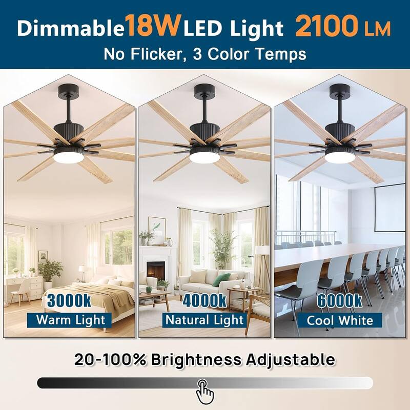Modern Ceiling Fan With Light Smart Life APP Remote Control Timer For Alexa Google Bedroom Farmhouse