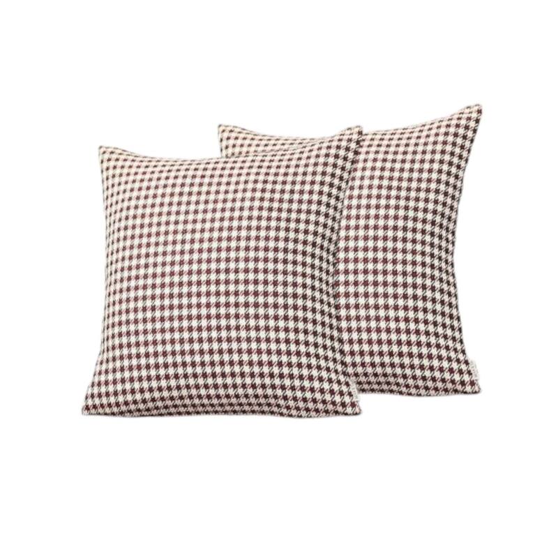 Set Of Two 18" X 18" Red Polyester Houndstooth Zippered Pillow