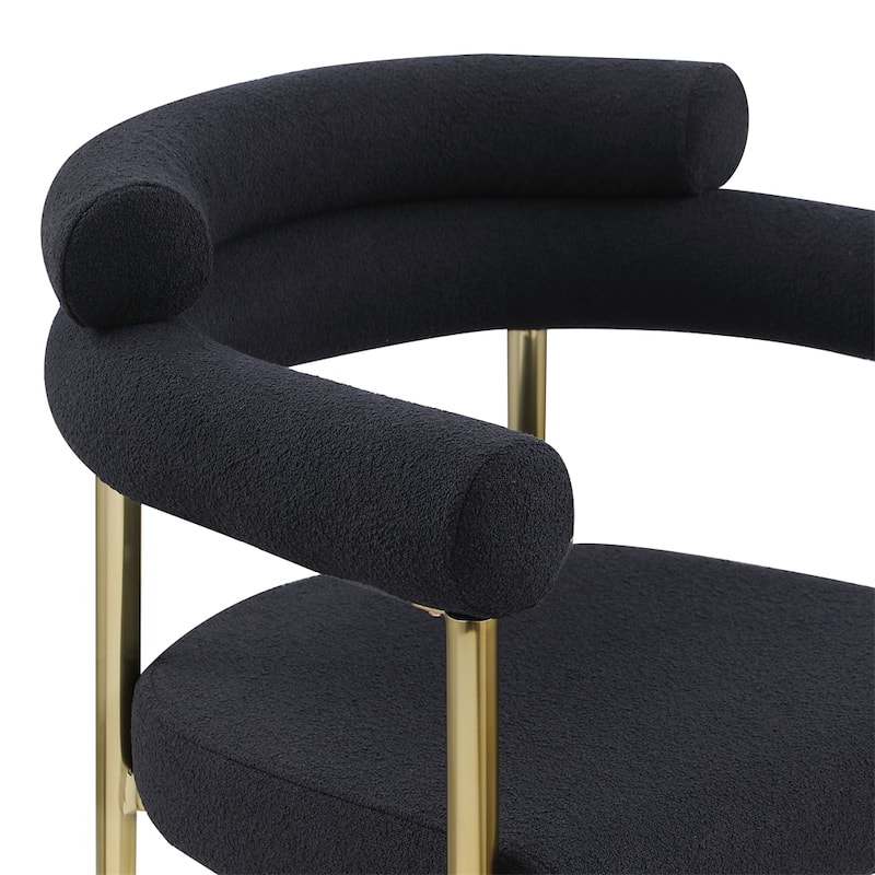 Round Boucle Backrest Sherpa Dining Chair with Metal Legs (Set of 2)